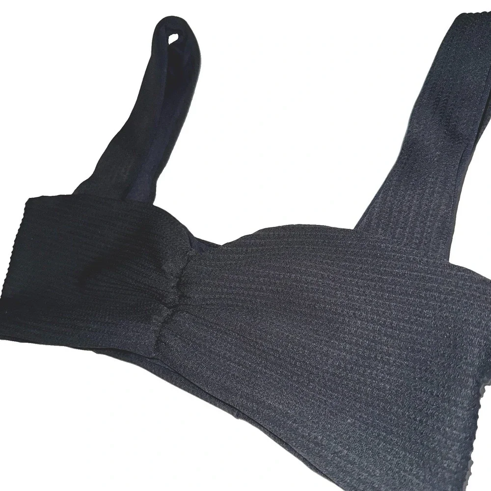NWT L*Space Marlee Bikini Top Small Black $110 Ruched Ribbed Eco Chic Swim USA